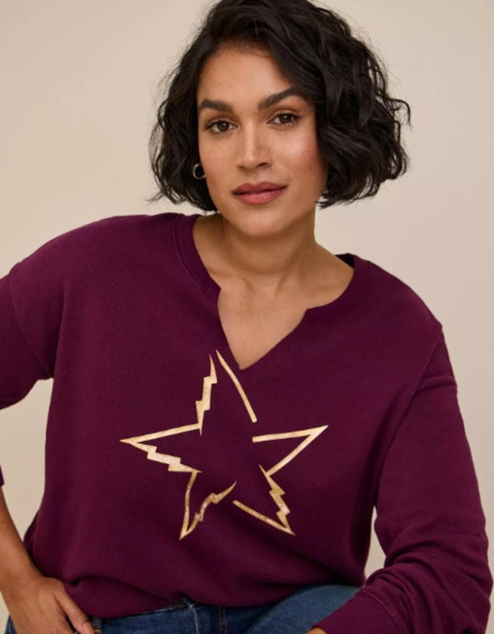 Torrid Womens Lightning Star Cropped Fleece Sweater Plus Size 2X Pullover Purple